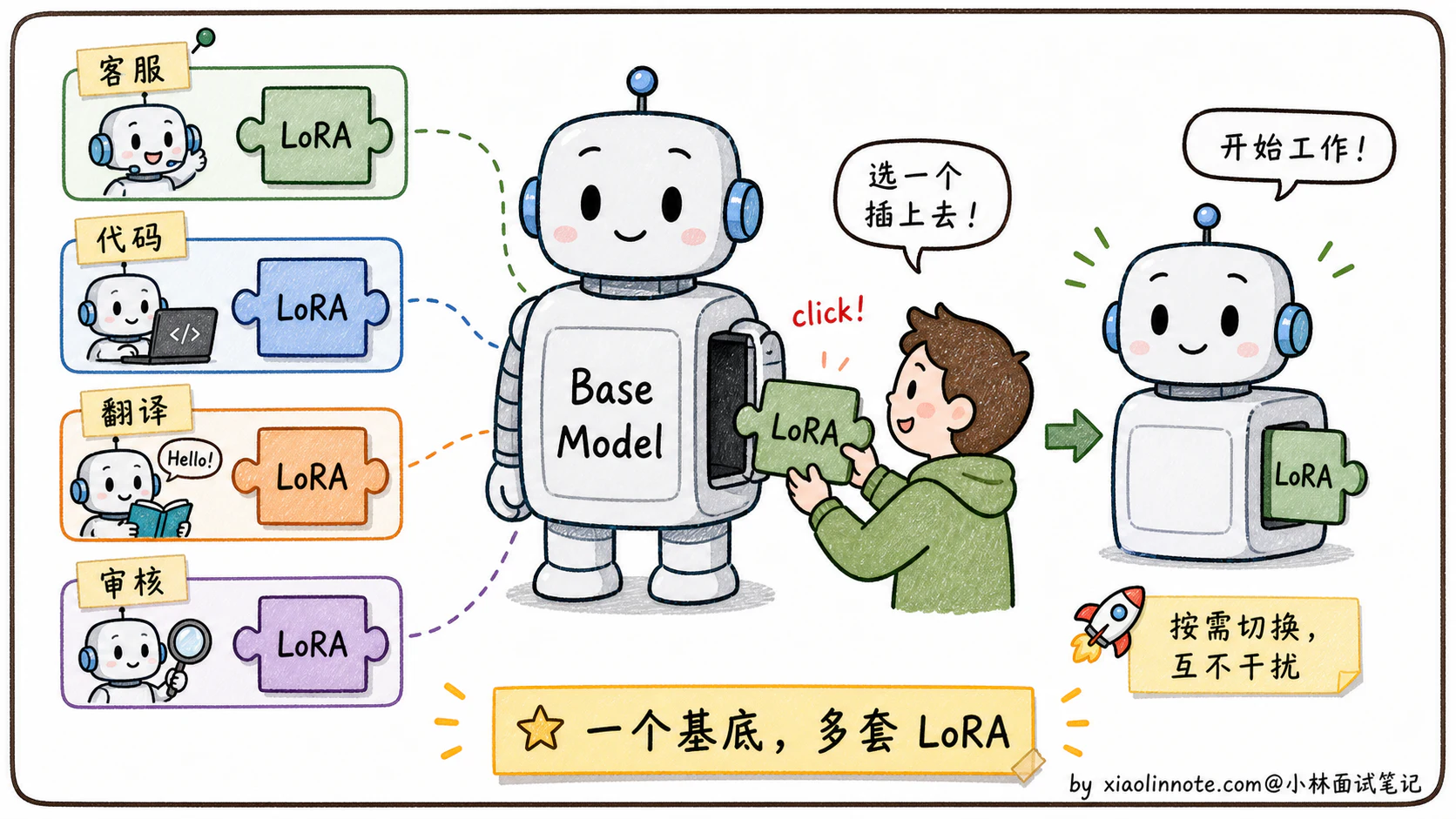 9. 请讲一下 LoRA 技术，除了减少参数量，它还有哪些优点？ - 图 4