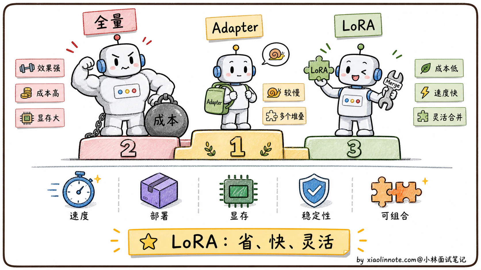 9. 请讲一下 LoRA 技术，除了减少参数量，它还有哪些优点？ - 图 6